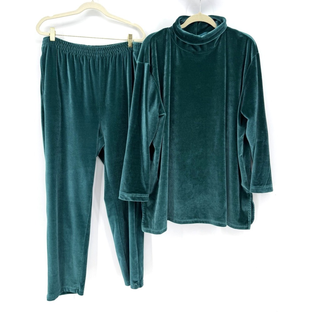 Lane Bryant Designs Velour 2 Piece Loungewear Set Emerald Green Soft Cozy 18/20‎